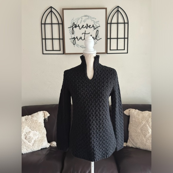 Liz Claiborne Sweaters - Vintage Liz Claiborne Chunky Cable Knit Black Mock Neck Sweater Size M Classic